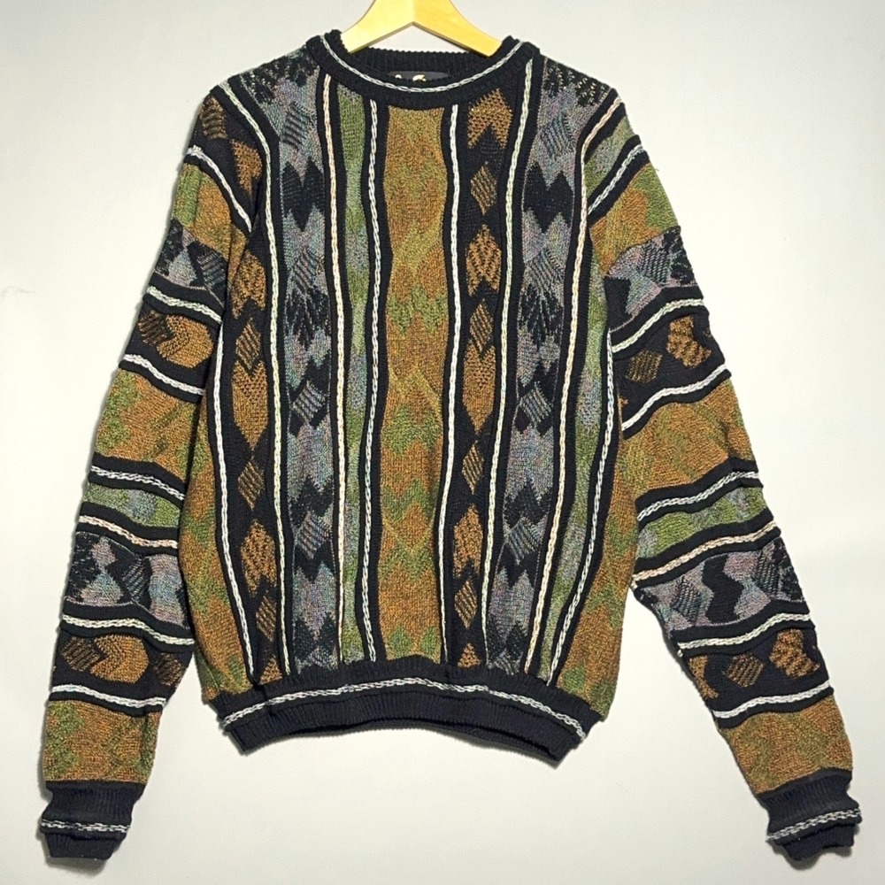 Alan Stuart 3D knit Vintage Sweater Mens Size Medium Textures Chunky 90s Biggie